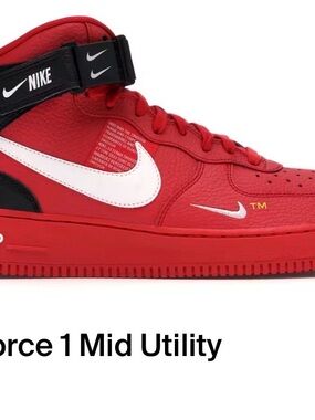 Nike Red & White Air Force 1 Mid Utility 4y 5.5 -6 womens 36 eu new